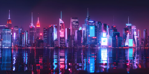 Fototapeta premium Neon light cityscape at night.