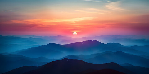 Sunset over a mountain range.


