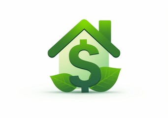 Obraz premium Green House with Dollar Sign Logo, Simple Design on White Background