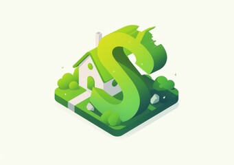 Obraz premium Minimalist Logo with Letter S and Green House, Dollar Sign, White Background