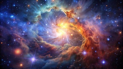 Cosmic Nebula with Stars and Swirling Gas Clouds - Digital Art