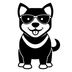 cute happy dog wearing sunglasses t-shirt design silhouette vector art illustration