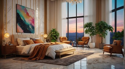 Fototapeta premium Beautiful and expensive bedroom in a minimalist style