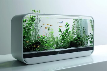 Fototapeta premium Minimalist fish tank with integrated smart sensors for maintaining optimal water conditions