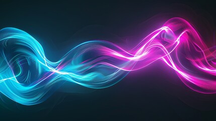 Fototapeta premium Glowing Teal and Magenta Neon Waves on Black Background
