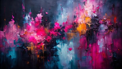 Naklejka premium Abstract Art - Vibrant Colors, Thick Paint, Dark Background