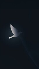 Fototapeta premium Dark background with a subtle, white, minimalist bird flying in the corner. ,Dark Color light ,vectorline design , illustration , Mobile Wallpaper