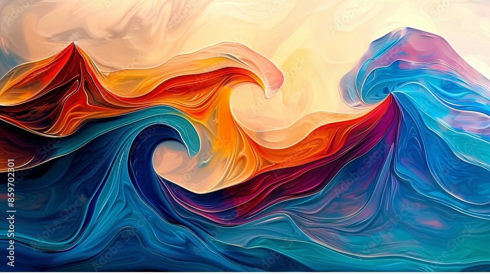 Poster abstract colorful waves painting with modern futuristic pattern
