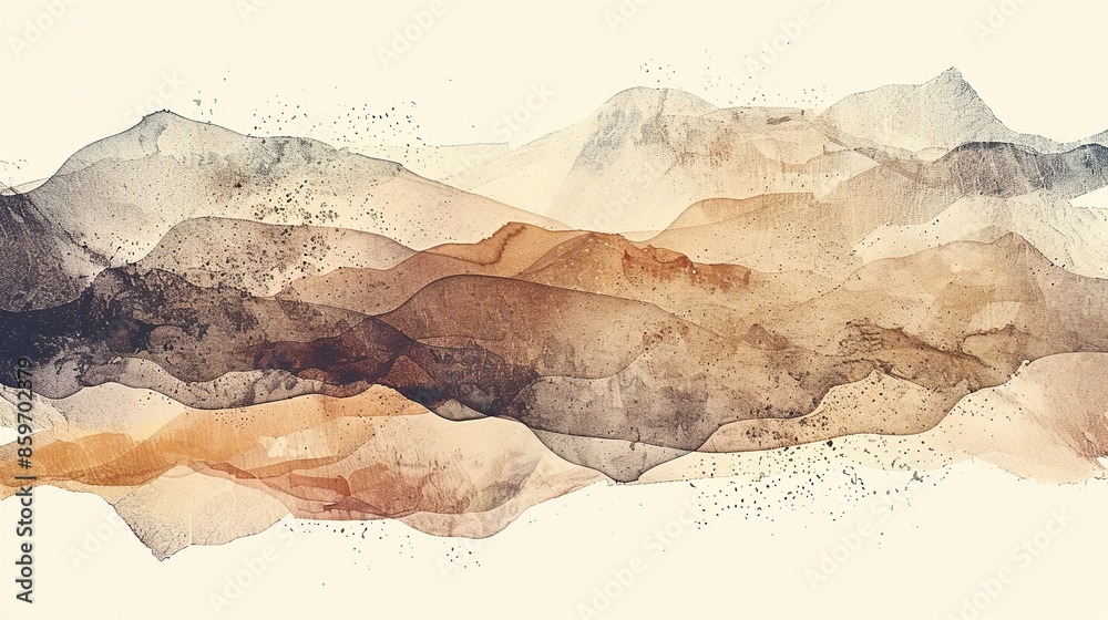 Poster abstract mountain range with tea stained collage and fine turbulence lines