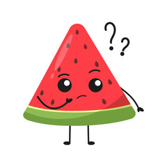 cute watermelon slice thinks. cartoon watermelon with a question mark