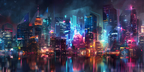 Fototapeta premium Digital art of a city skyline with holograms.