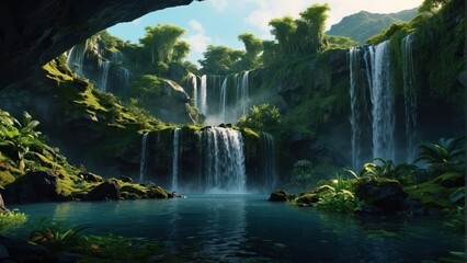 Fototapeta premium Beautiful landscape of exotic waterfall
