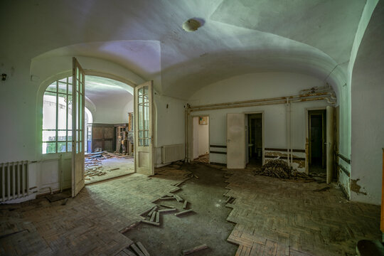 Old historic haunted orphanage in an abandoned palace in Hungary