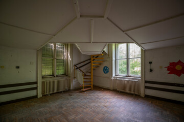 Old historic haunted orphanage in an abandoned palace in Hungary
