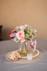 Pink Rose Flower Wedding Display Beach Shell Theme Centerpiece