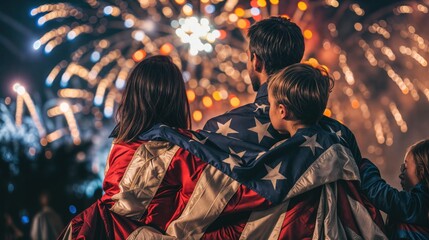 Fototapeta premium Family Watching Fireworks on Independence Day