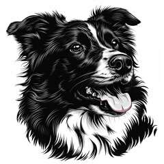 Fototapeta premium A black and white drawing of a Border Collie dog
