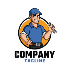 Mechanic Cartoon Mascot Logo Design for Your Company