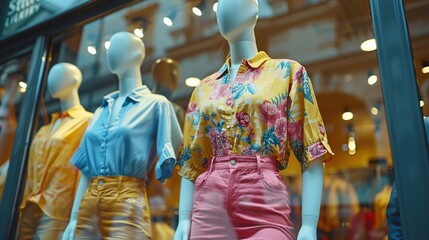 Obraz premium Mannequin wearing summer clothes on shop display