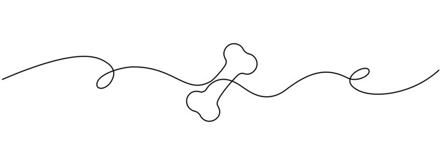 Drawing of a bone for a dog, drawn with one editable continuous line.   Continuous line drawing of a human bone.  Vector illustration.
