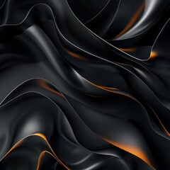 Dark abstract waves with subtle orange highlights flowing smoothly, creating a dynamic and fluid motion effect. Abstract Fluid Motion: Dark and Orange Wavy Lines