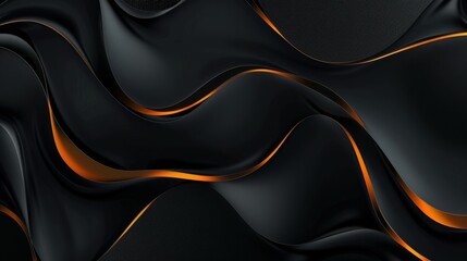 Obraz premium Fluid, wavy black textures with orange highlights create a sleek, elegant, and dynamic abstract visual with smooth, flowing curves and a luxurious feel.