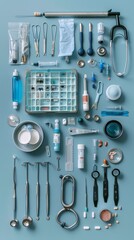 Obraz premium Professionalism Personified: Ultra Realistic Flat Lay of Medical Tools Showcasing Doctors' Expertise
