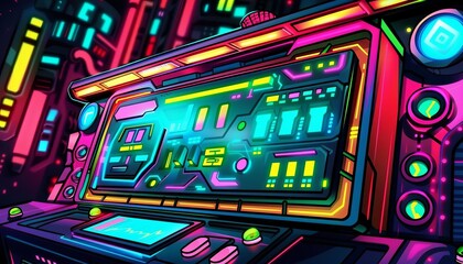 Futuristic gadget with holographic display, hightech, vibrant colors, digital rendering