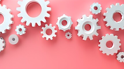 Isolated Setting icon on pink and white background with cog and gear symbols