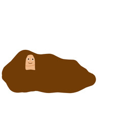 cute cartoon character earthworm coming out of the ground