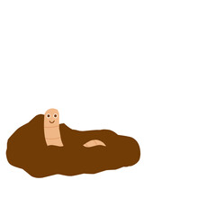 cute cartoon character earthworm coming out of the ground