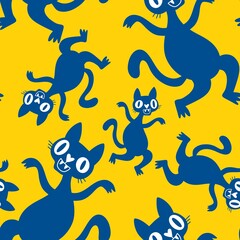 Fototapeta premium Halloween animals seamless cats and pumpkins pattern for wrapping paper