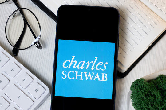 New York, USA - 1 June 2024: Charles Schwab Logo on Phone Screen, Company Icon