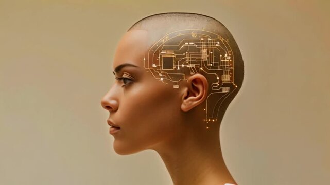 abstract female with circuit on head Generative AI