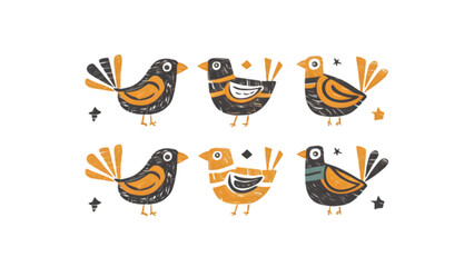 Obraz premium Grunge Doodle Bird Vector Set - Collection of Artistic, Hand-Drawn Bird Illustrations in Grunge Style