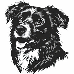 Obraz premium A black and white drawing of a Australian Shepherd dog