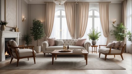 Beautiful living room combination of Scandinavian and vintage style