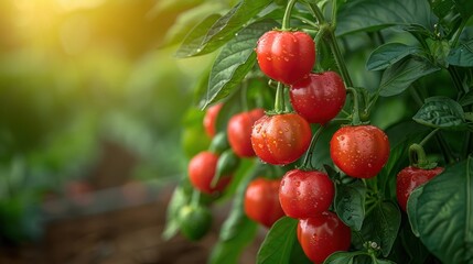 Obraz premium Close-up of Ripe Red Peppers on a Branch