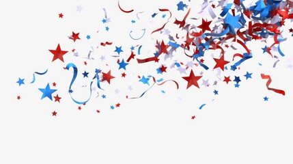  Red, White, and Blue Confetti Stars Border on Transparent Background