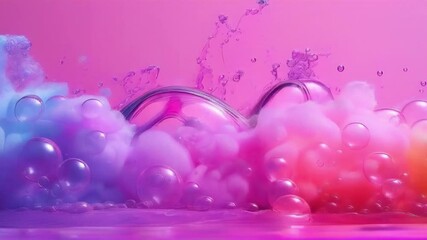 Colorful foam bubbles splashing in water, abstract art concept
