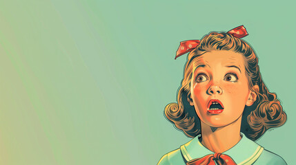Vintage-styled illustration of a surprised young girl.