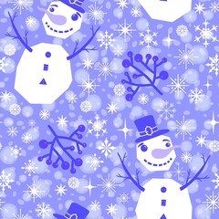 Winter seamless snowman pattern for fabrics and textiles and packaging