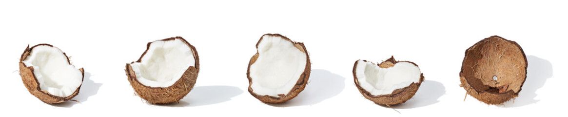 Half of coconut on white background. Food concept.