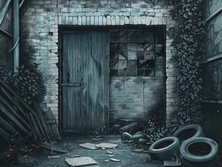 Industrial warehouse interior, gritty textures, muted colors, high contrast, photo realism