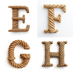 E, F, G, H, letter out of jute rustic rope, type, rope, alphabet, text, lettering, typography, 3D style