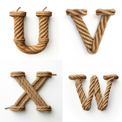 U, V, X, W, letter out of jute rustic rope, type, rope, alphabet, text, lettering, typography, 3D style