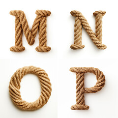 M, N, O, P, letter out of jute rustic rope, type, rope, alphabet, text, lettering, typography, 3D style