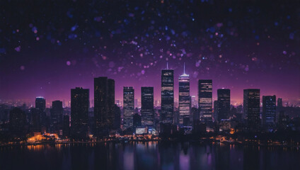 Night skyline with chill lo-fi vibes and purple hues, manga and anime-inspired.