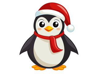 Naklejka premium Cute penguin in Christmas Santa hat isolated on white background. Adorable little penguin in festive attire. Concept of holiday pets, Christmas animals, festive season. Print, logo, design element