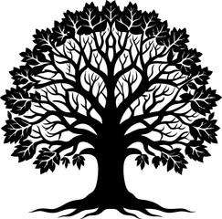 Obraz premium Oak Tree Silhouette on a white vector illustration